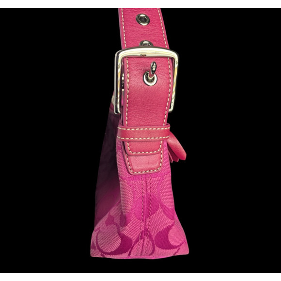 Vintage Coach 6371 Hampton Signature Baguette Shoulder Bag Hot Pink Canvas Y2K - Picture 8 of 16
